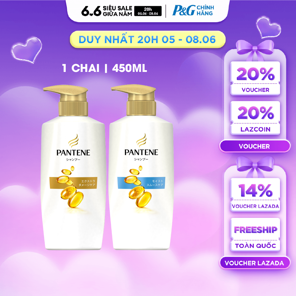 Dầu Gội PANTENE Pro-Vitamin Phục Hồi Hư Tổn/ Dưỡng Mềm Mượt Chai 450ML