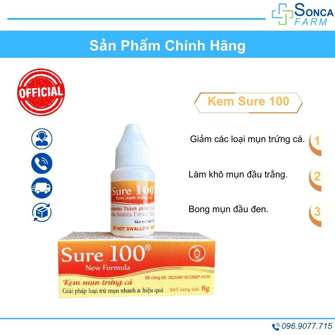 Kem mụn sure100 giảm mụn trứng cá ngừa thâm mụn chai 8g