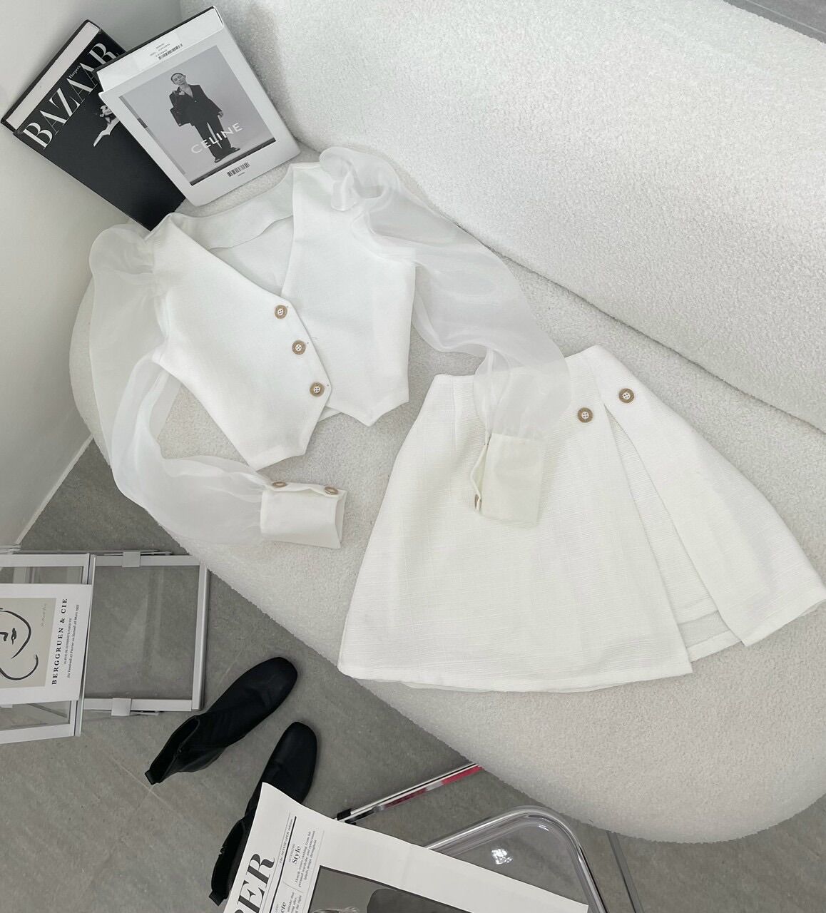 SET VÁY DẠ TAY VOAN PHỒNG SANG CHẢNH