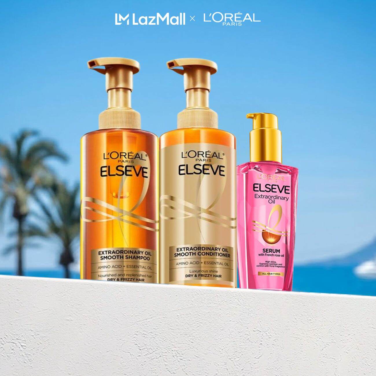 Bộ gội xả dưỡng tóc suôn mượt tóc cao cấp L'Oreal Paris Extraordinary Oil Sleek 440ml x2  Dầu dưỡng tóc Hoa Hồng 100ml