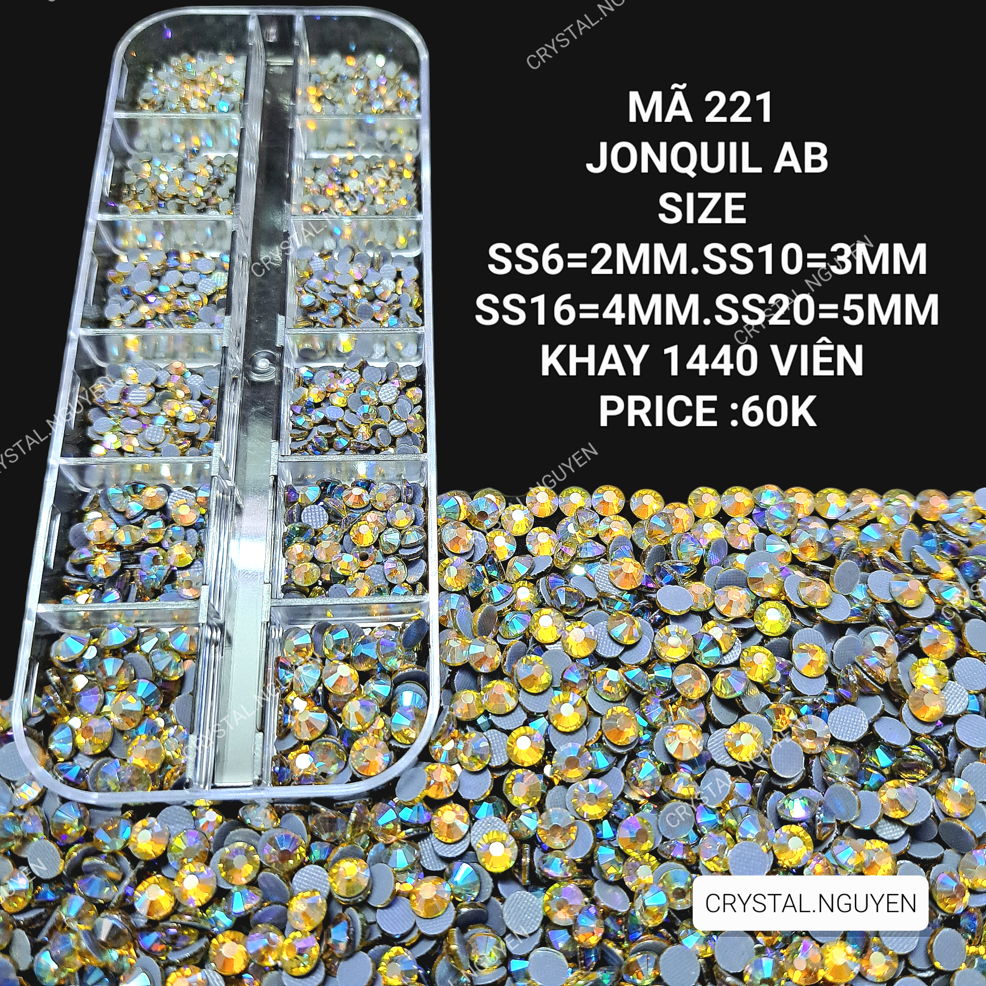 Mã 221 jonquil ab- đá nail khay - đá túi mix size- đá lẻ size
