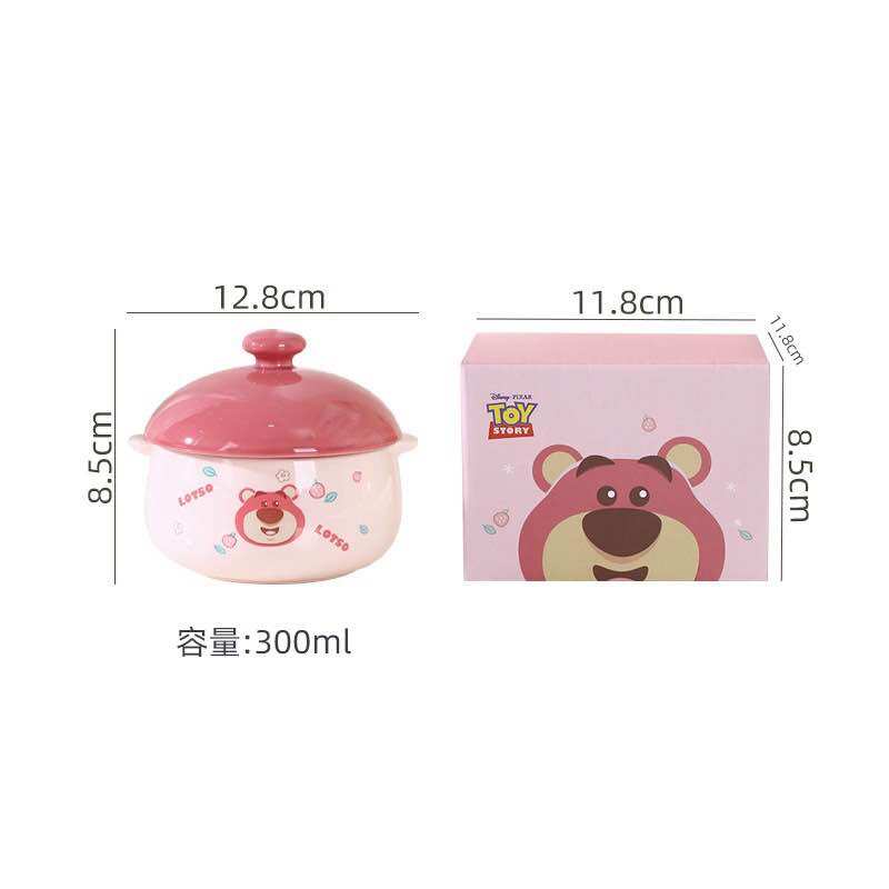 Chén thố sứ có nắp đậy gấu dâu lotso - nồi hobby bằng gốm sứ hình dễ thương- mẫu mới nhất