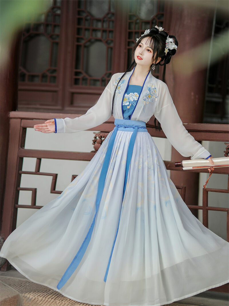Váy Xếp Ly Hanfu Cổ Trang Cho Nữ, Váy Xếp Ly Một Mảnh Thêu Công Phu, Váy Hanfu Thường Ngày, Váy Hanfu Phong Cách Cổ Điển