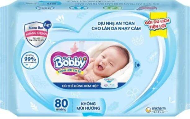 5 GÓI KHĂN ƯỚT BOBBY KHÔNG MÙI 80 MIẾNG