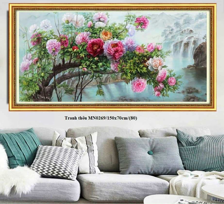 Hoa mẫu đơn khoe sắc # tranh thêu hoa mẫu đơn # tranh thêu monalisa