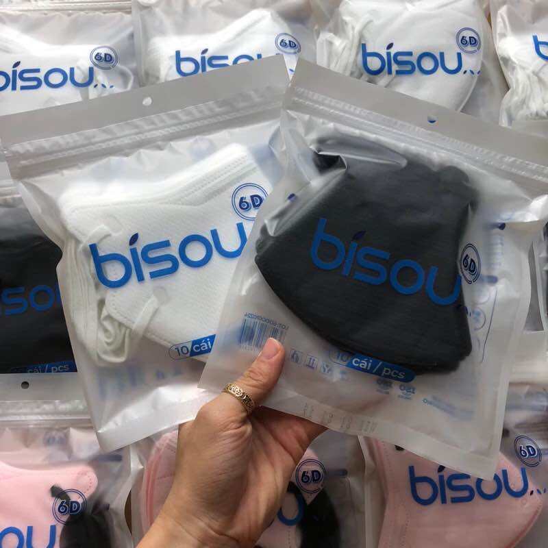 [6D Bisou che nắng] Túi zip 10 khẩu trang Bisou đi nắng 4 lớp quai vải mềm không đau tai