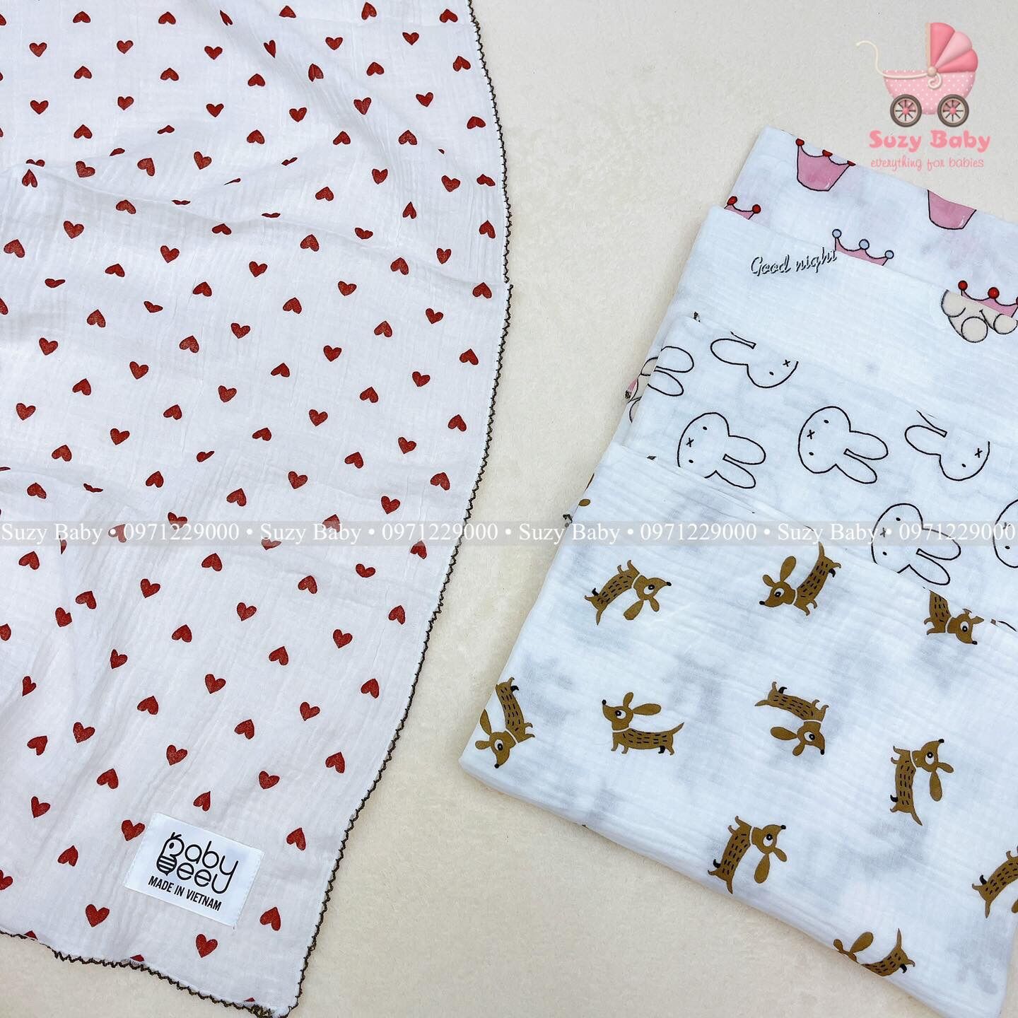 KHĂN TẮM BABY BEE 2 LỚP HOẠ TIẾT