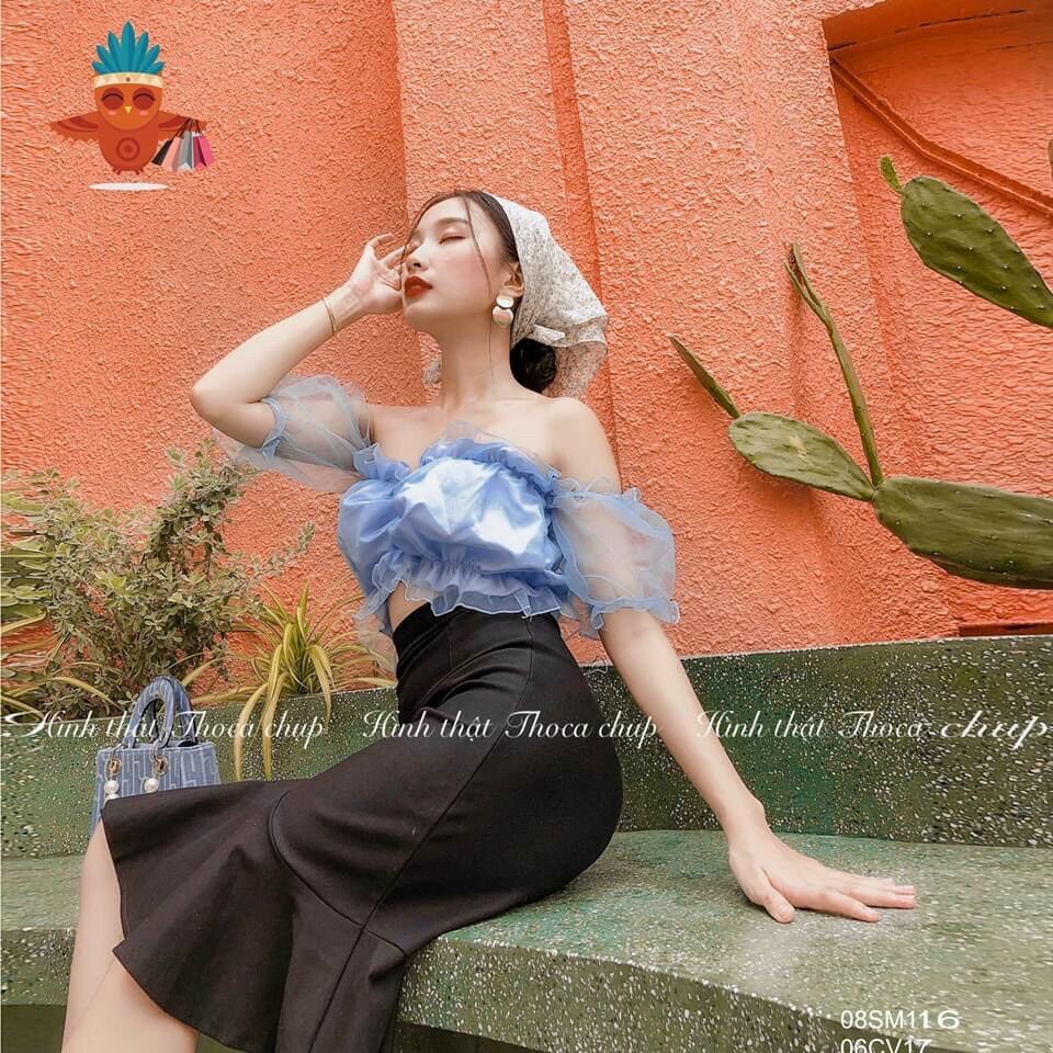 Style áo voan kiến rút ngực áo kiểu áo croptop from dưới 48kg