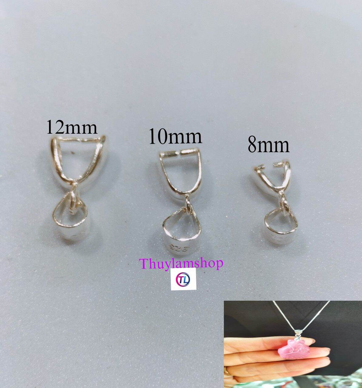 Móc kẹp mặt dây chuyền kẹp mặt đá mã D011 size 8mm 10mm 12mm bạc 925 vĩnh viễn bảo hành