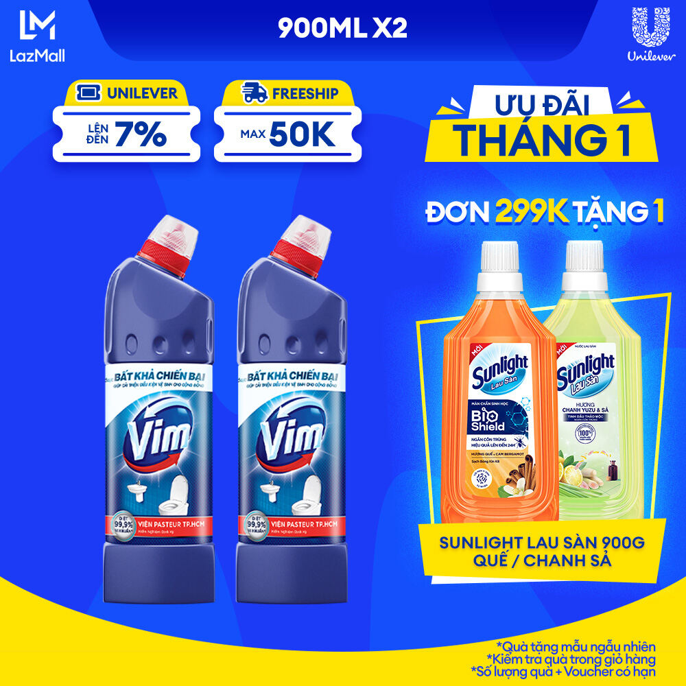 Combo 2 Nước tẩy bồn cầu VIM Diệt khuẩn Diệt 999 vi khuẩn 880ml