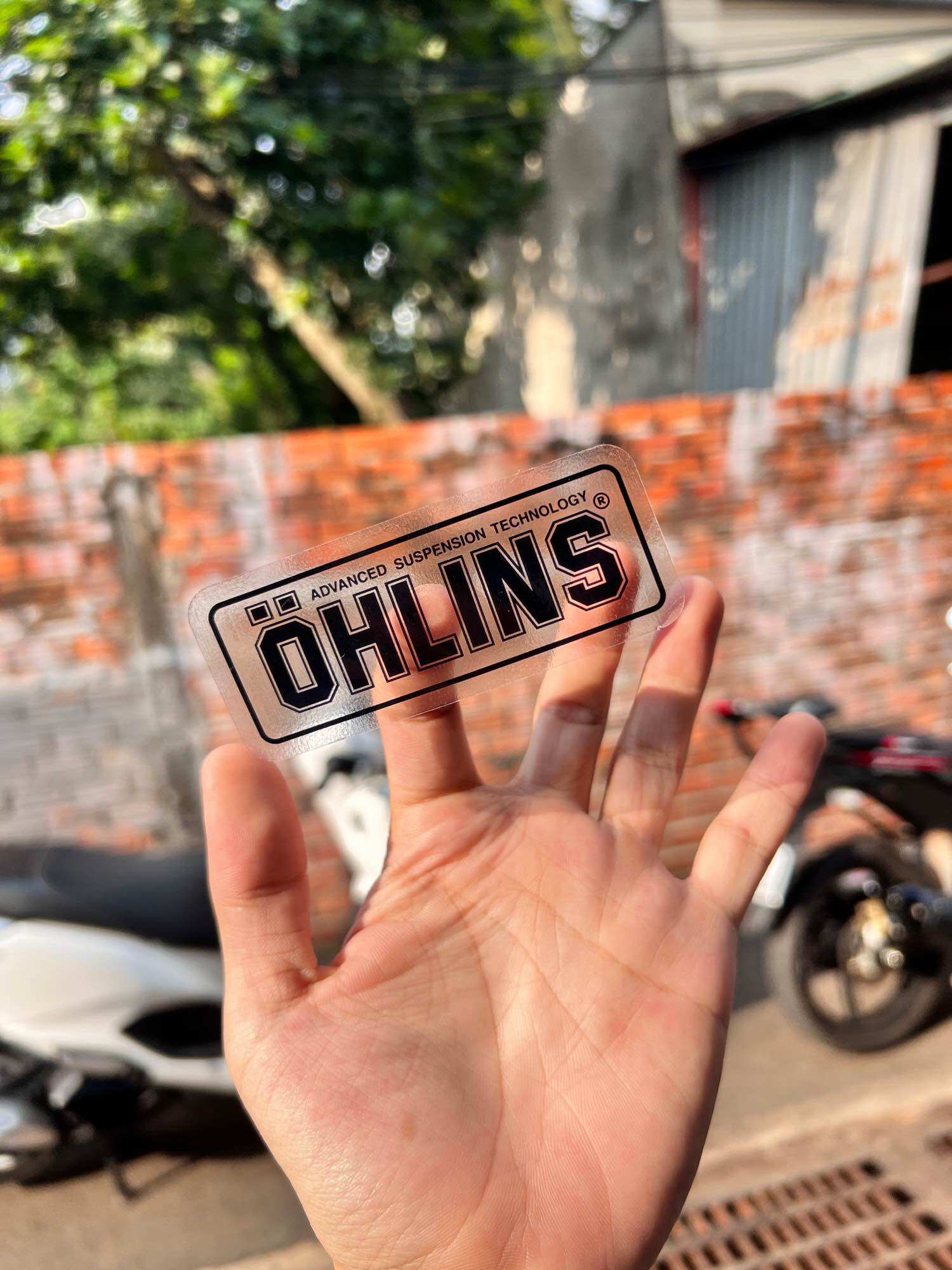 Tem Sticker Ohlins In Trong Suốt Dán Bình Dầu Phuộc,Nhiều Vị Trí Khác Nhau