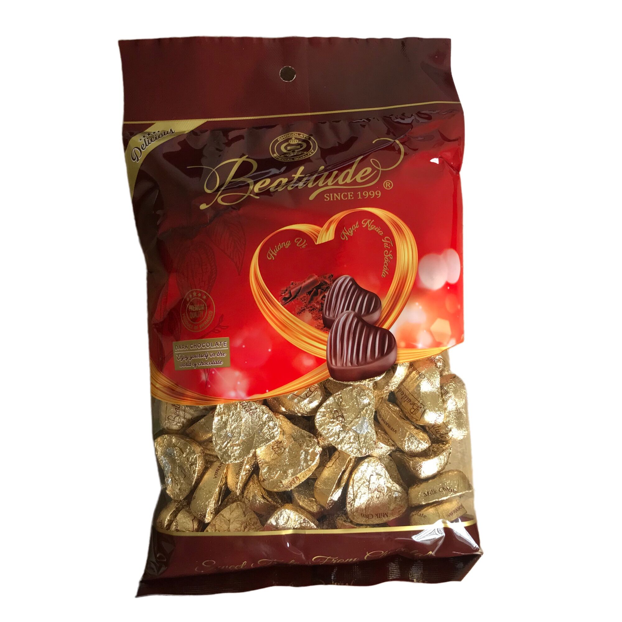 Socola beatitude viên tim vàng túi 500g hsd 12/2024