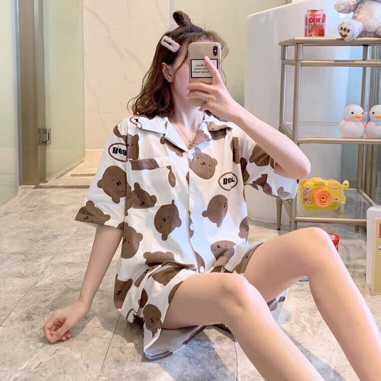 Bộ ngủ pizama cộc tay kate lụa loại 1 yêu luôn