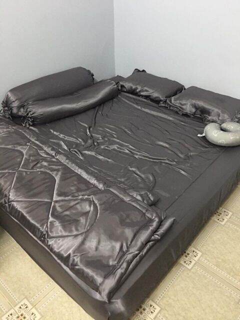 bộ ga và vỏ gối phi lụa bóng xám đủ size