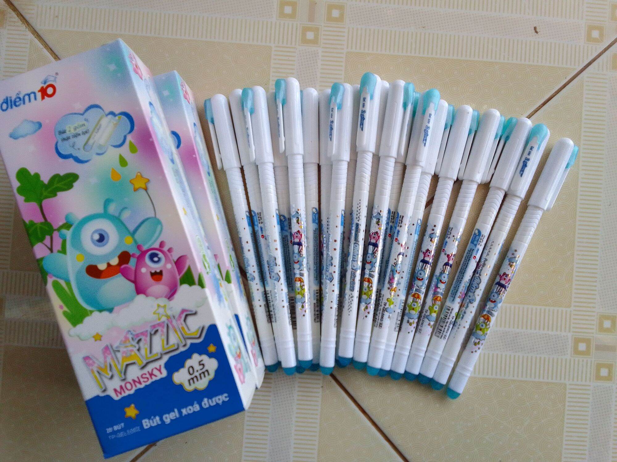 Hộp 20 bút mực gel tẩy xóa được 2 đầu bôi thiên long điểm 10 gel-e002 mực xanh
