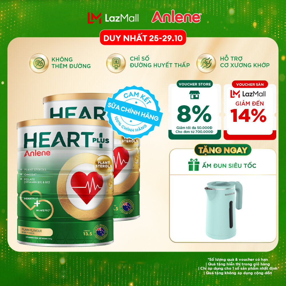 [Voucher giảm đến 26%]Combo 2 Sữa Bột Anlene Heart Plus Với Dưỡng Chất Chăm Sóc Sức Khỏe Tim Mạch Lon 750G