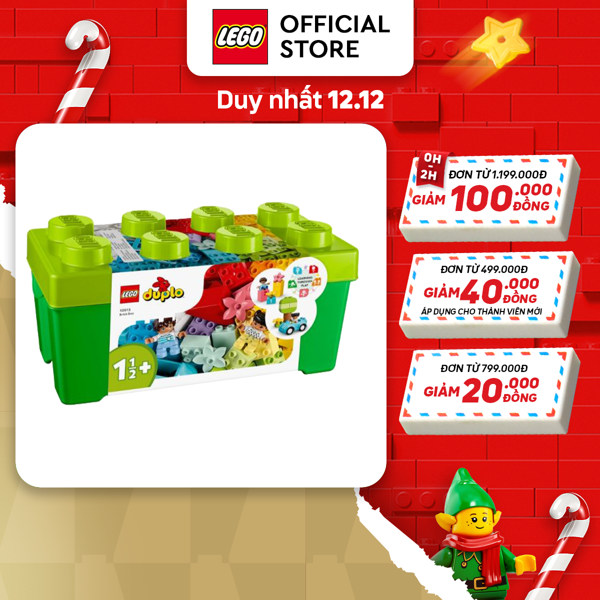 LEGO DUPLO 10913 Đồ Chơi Lắp Ráp Cho Bé Thùng Gạch Duplo Sáng Tạo ( 65 Chi tiết)