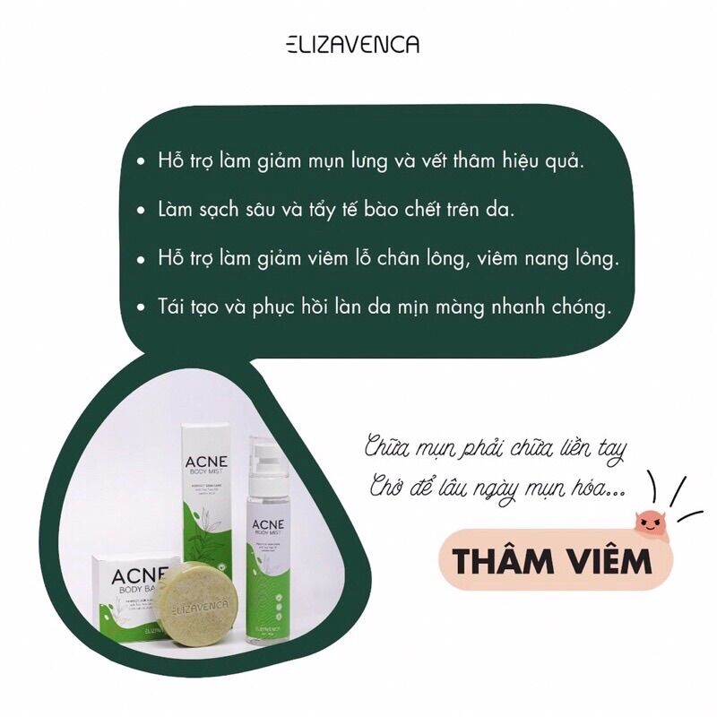 🔥GIÁ TỐT🔥COMBO Xà Phòng + Xịt Mụn Lưng ELIZAVENCA