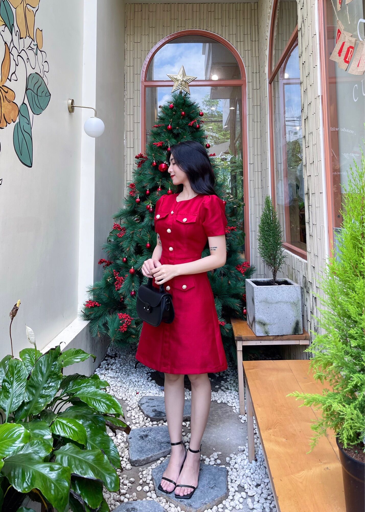 LALLA - Đầm tay ngắn ôm nhẹ nữ