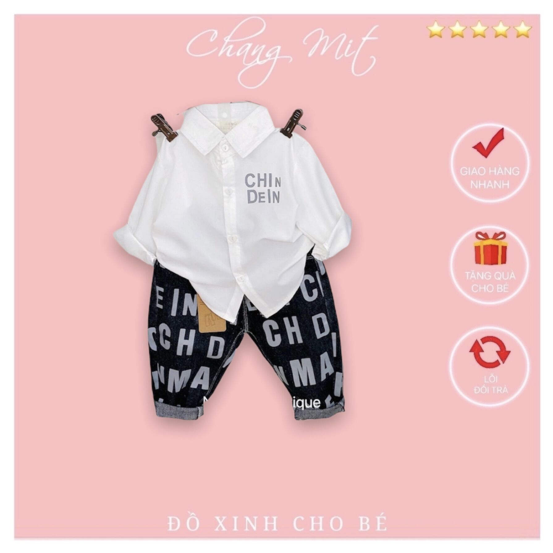 Set áo sơ mi và quần jean dài hàng QC