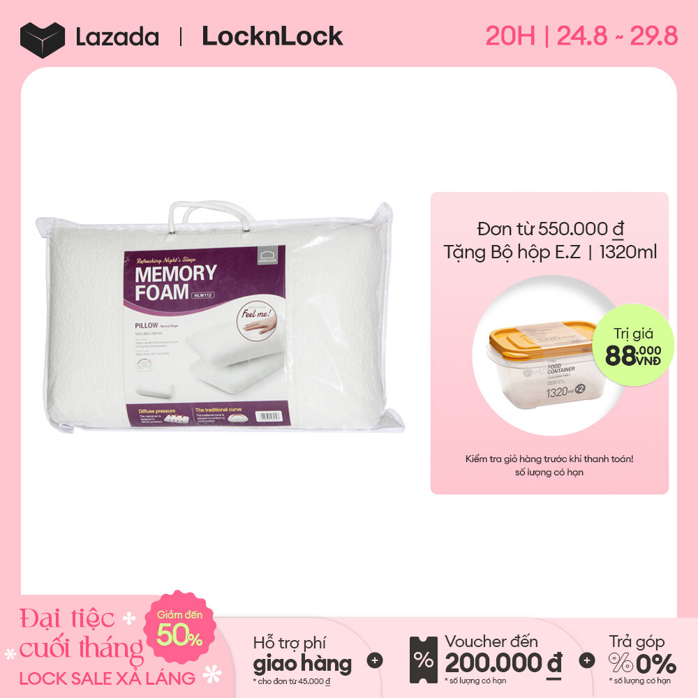 HLW112 - Gối thẳng Lock&Lock Memory Foam 50D Thiết kế hỗ trợ giảm đau vai gáy,  khử mùi hôi thông hơi thoáng khí Hàng chính hãng