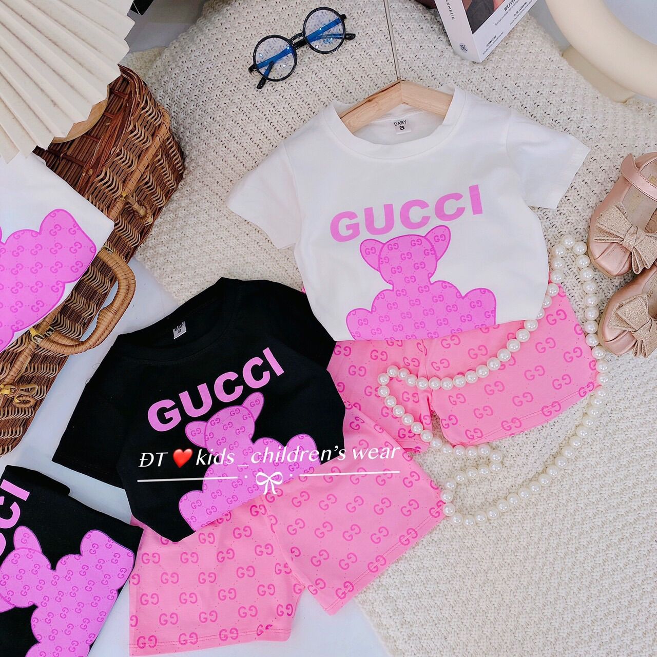 Set 2 bộ cotton gấu Gucci cho bé gái
