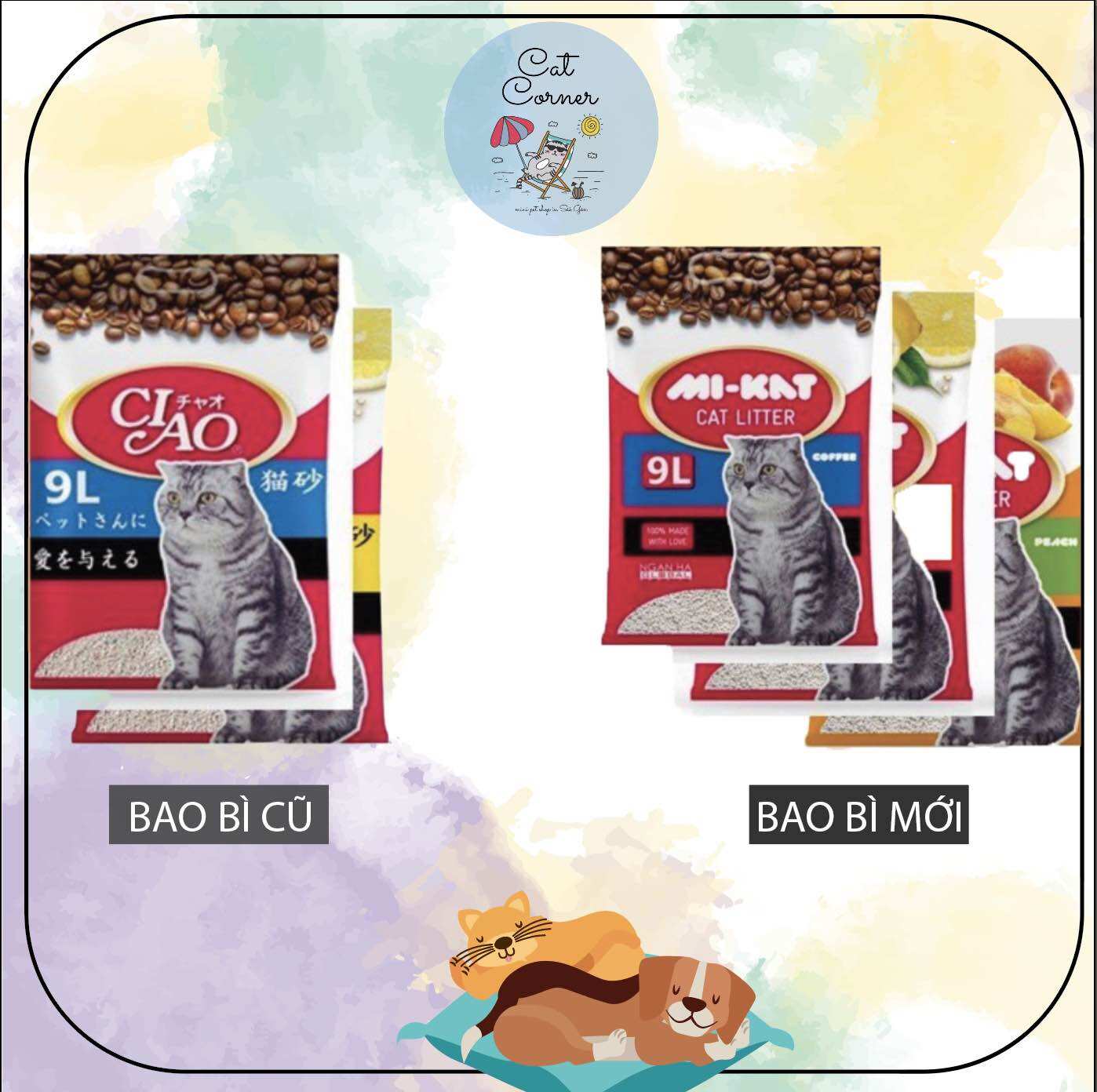 Cát mi-kat cát đất sét vệ sinh cho mèo túi 9l