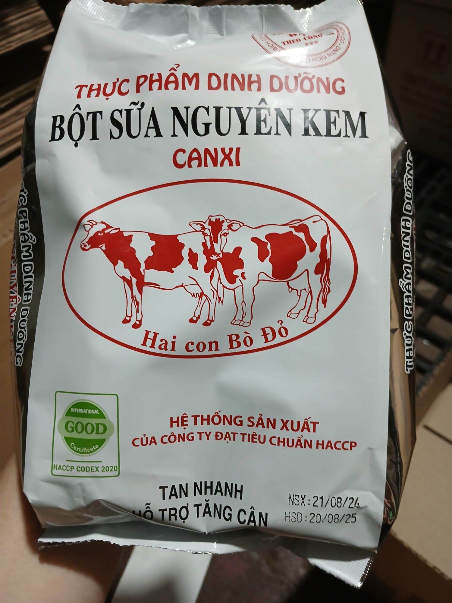 Sữa bột nguyên kem 2 con bò đỏ bich 500gr ( hỗ trợ tăng cân )