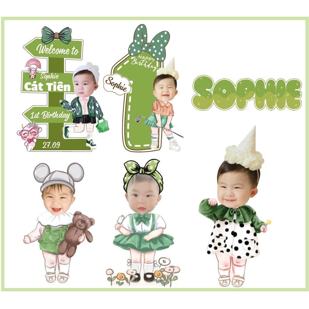 Combo chibi bé gái tone Xanh trendy