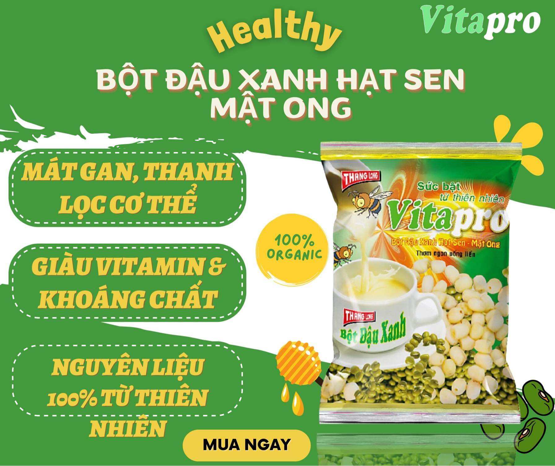 Bột đậu xanh hạt sen mật ong có đường vitapro 420g