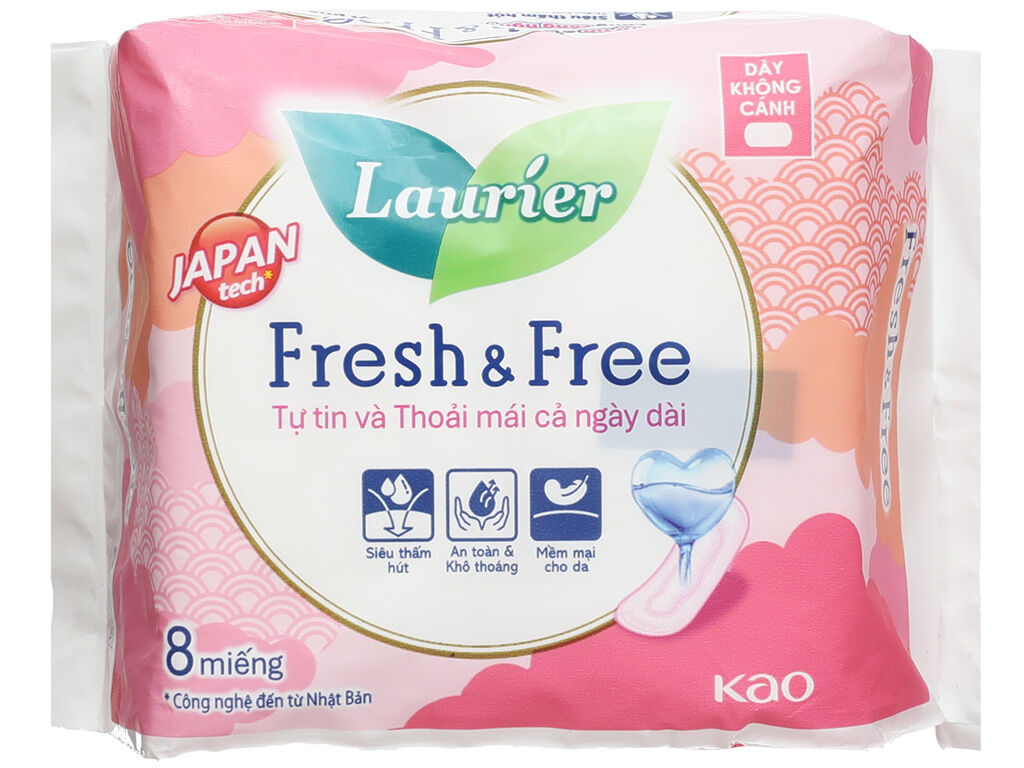 Băng vệ sinh dày không cánh Laurier Fresh & Free 8 miếng