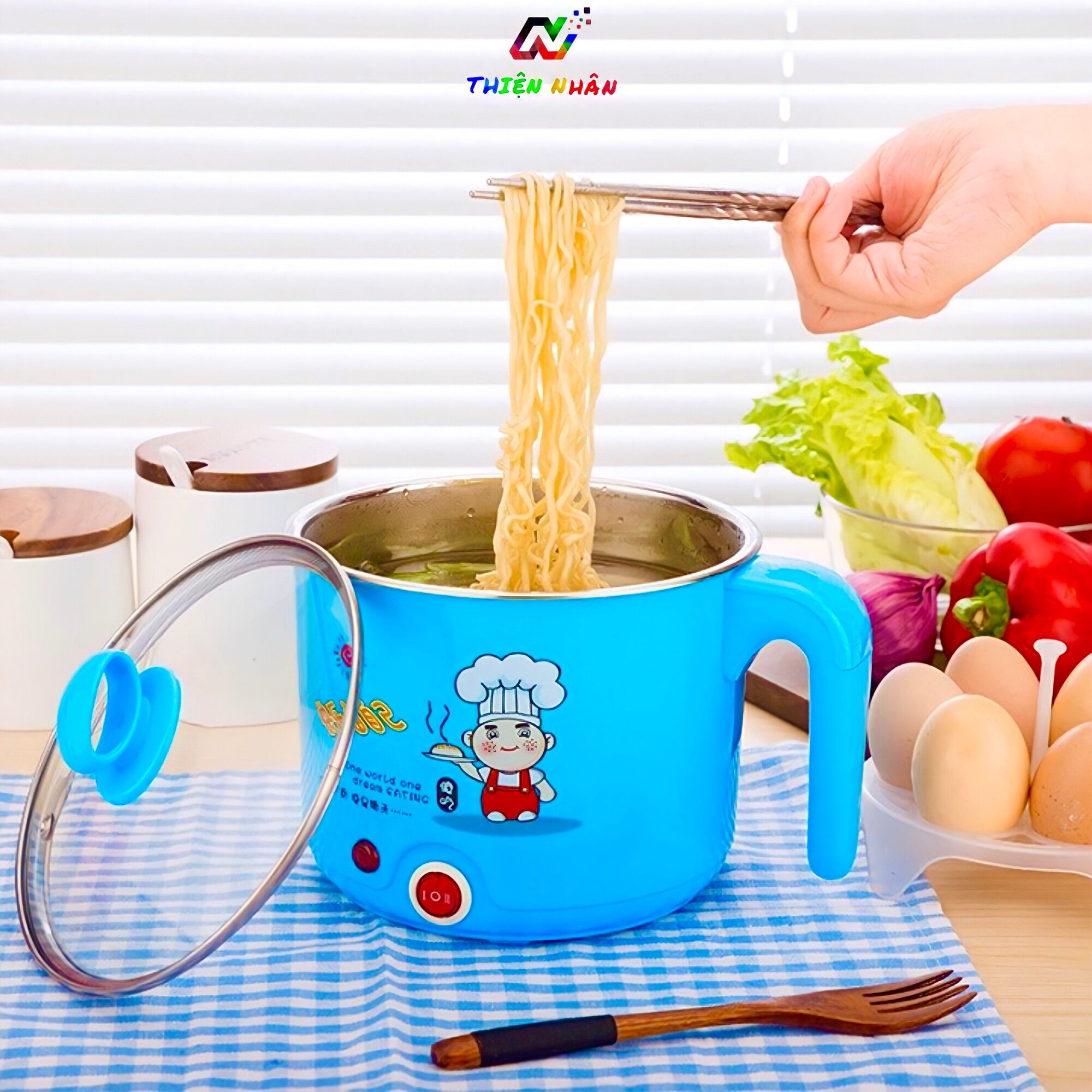 Ca nấu mì electric pot, nồi lẩu điện mini, nồi nấu mì mini đa năng có xửng hấp