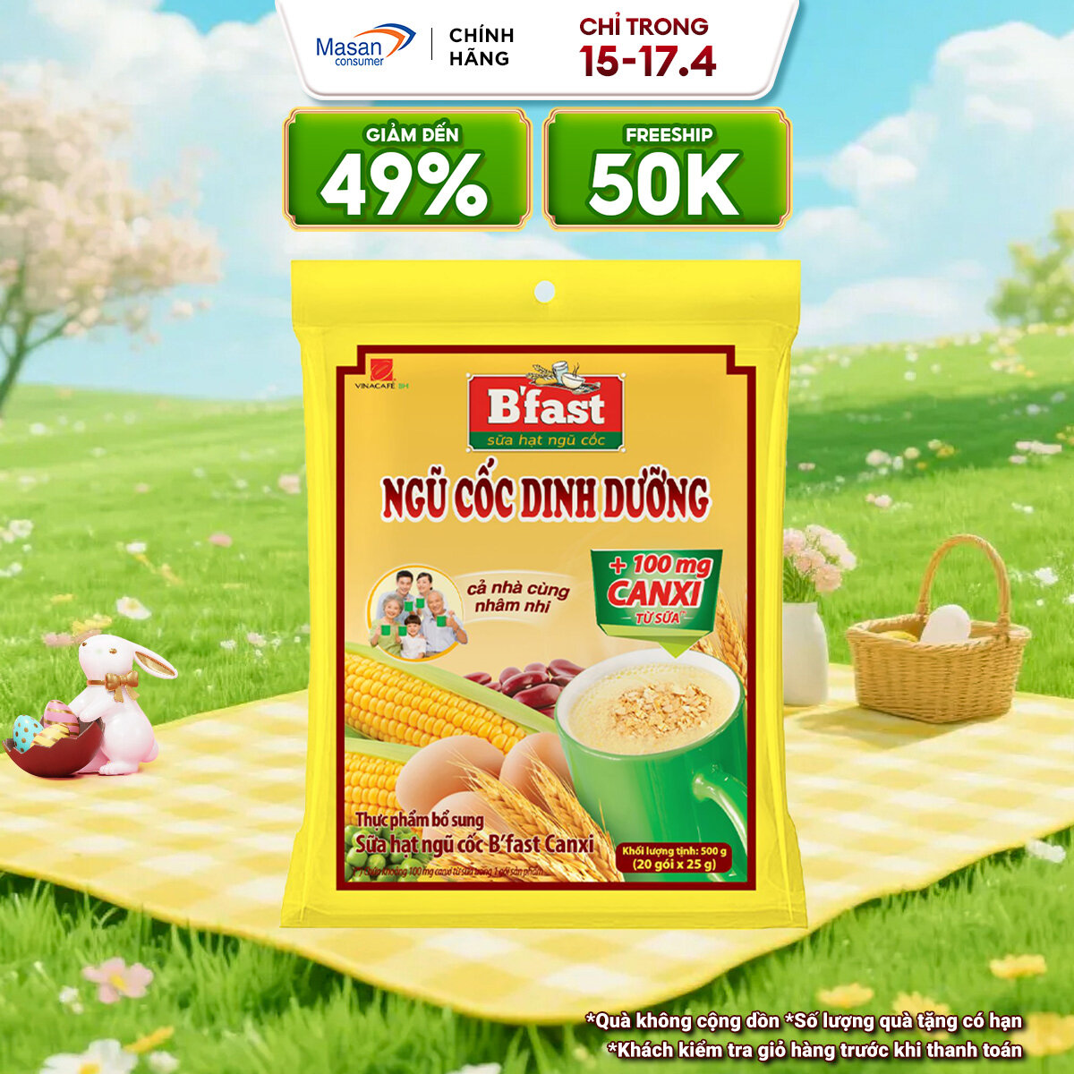 Thực Phẩm Bổ Sung Sữa Hạt Ngũ Cốc B'Fast Canxi - Túi 20 Gói x 25g