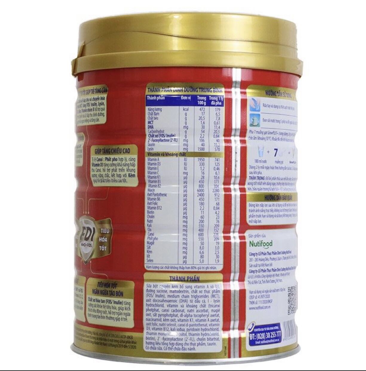 [HCM]Sữa bột nuti GrowPlus+ đỏ suy dinh dưỡng 1+, 2+  lon 900g (trẻ từ 1 tuổi trở lên)