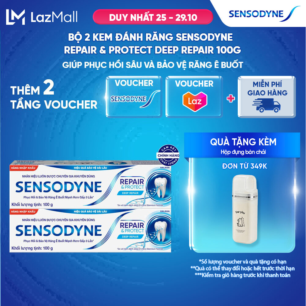 Bộ 2 Kem đánh răng SENSODYNE Repair  Protect Deep Repair 100g giúp phục hồi sâu và bảo vệ răng ê buốt