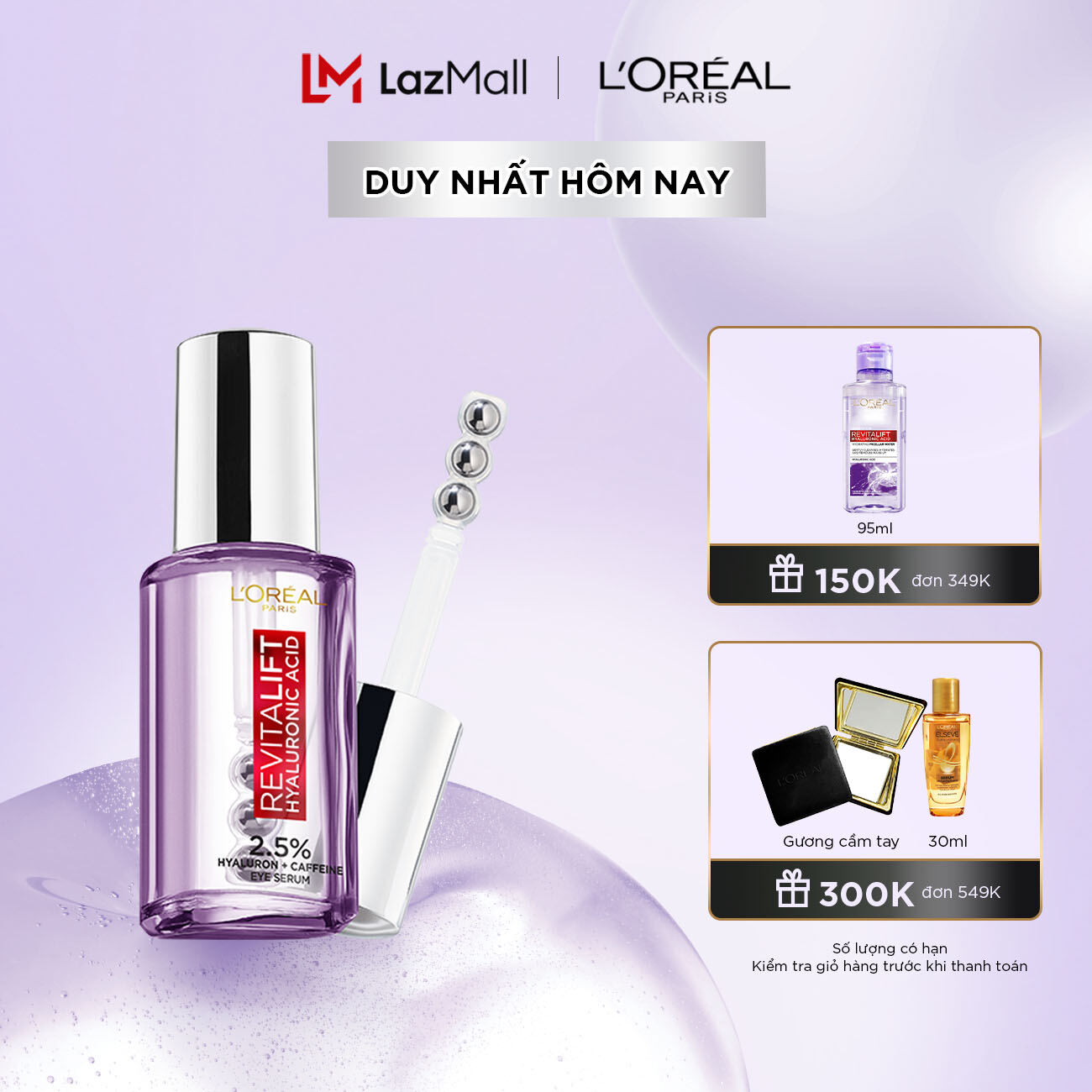Serum dưỡng căng mướt rãnh nhăn, giảm bọng mắt Revitalift 2.5% Hyaluronic Acid+Caffein Eye Serum 20ml