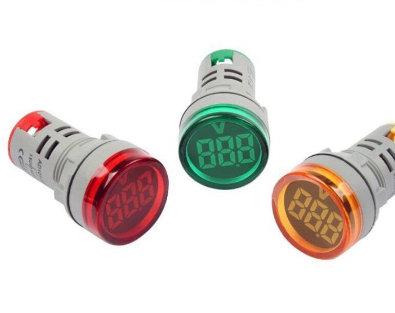 Đèn báo pha hiển thị điện áp Volt màu xanh_đỏ_vàng phi 22mm