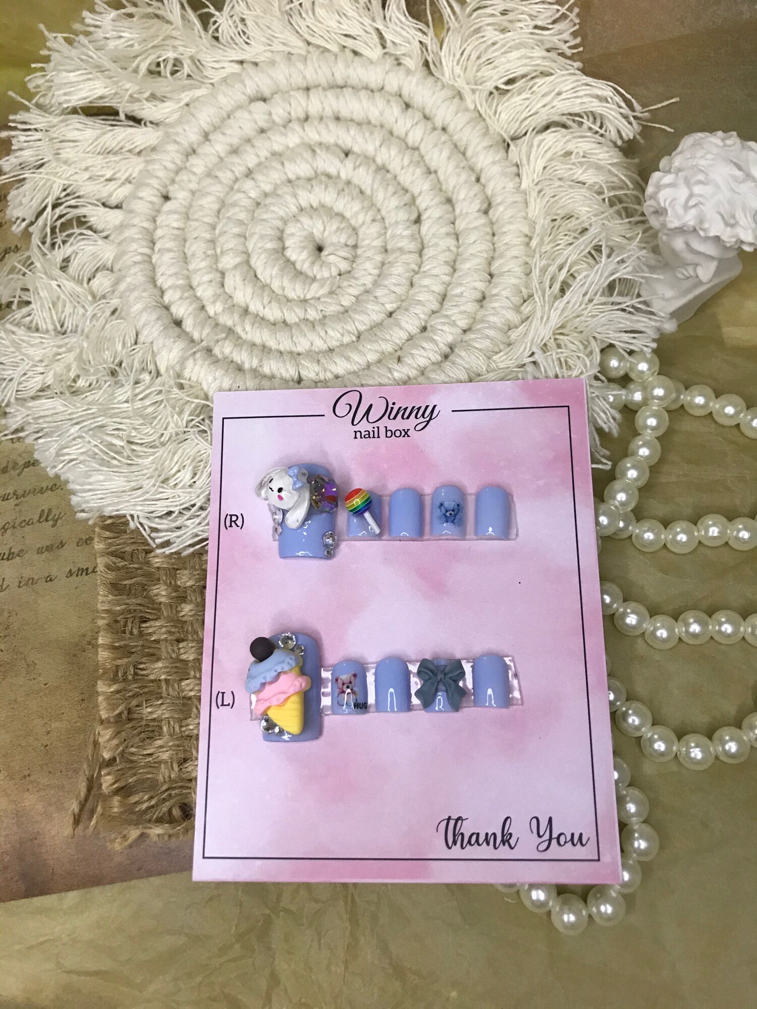 Nailbox móng up móng giả chân xanh mastel kem