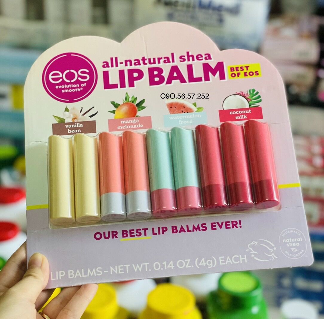 Son dưỡng môi Lip balm EOS 4g, dạng thỏi vỉ 9 cây của Mỹ
