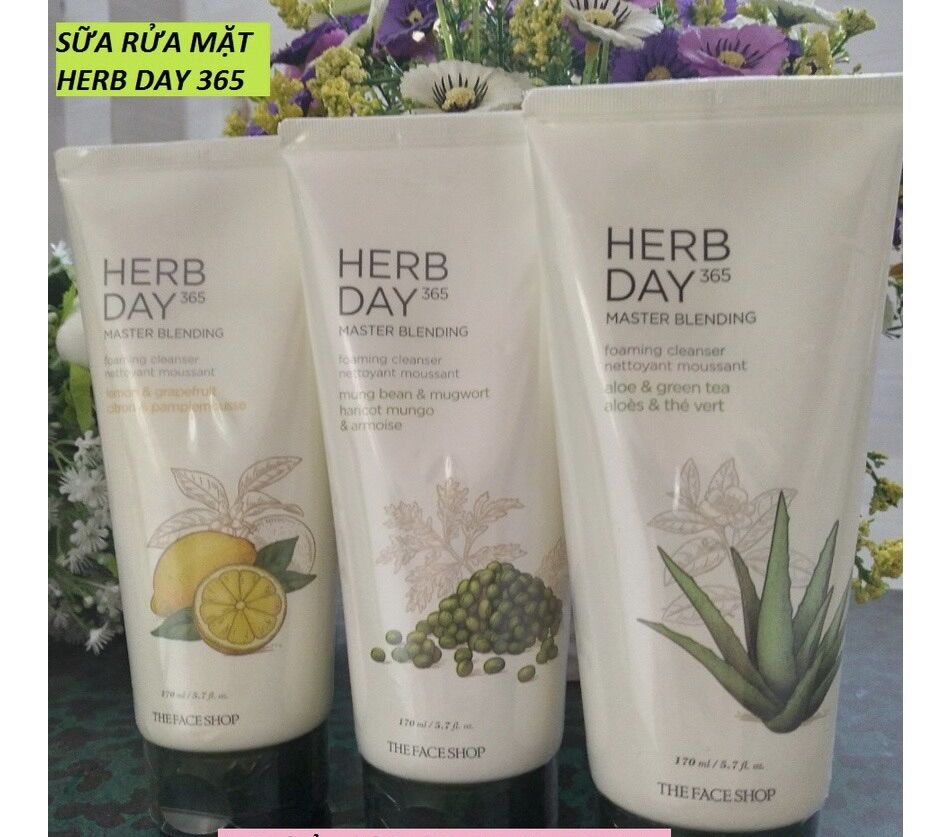 Sữa rửa mặt The Face Shop Herb Day/ Herbday 365 Chanh/Đào/Cherry/Nha đam/Đậu xanh