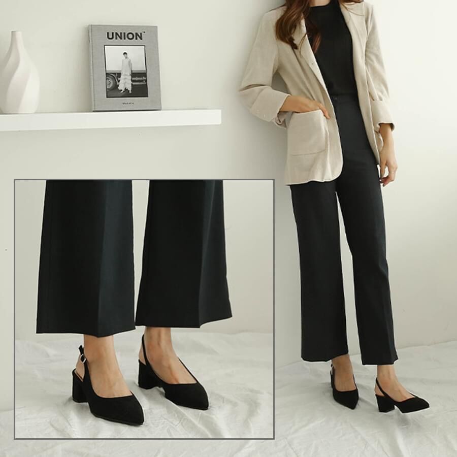 Giày sandal 5 phân mũi nhọn gót vuông Annmodels chất xi lộn _A026XL