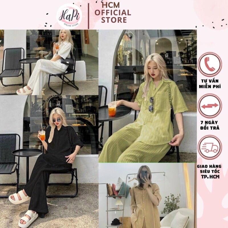 Set bộ sơ mi tay ngắn quần dài chất đũi gân sọc siêu sang - Set bộ nữ sơ mi tay lỡ quần dài chất đũi