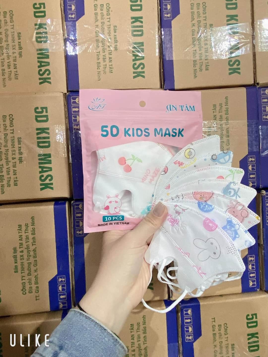 Thùng 100 cái khẩu trang y tế 5D mask 3 lớp Vải Không Dệt &amp; Giấy Kháng Khuẩn dành cho bé từ 4 tuổi - 10 tuổi Chính Hãng AN TÂM freeship max.