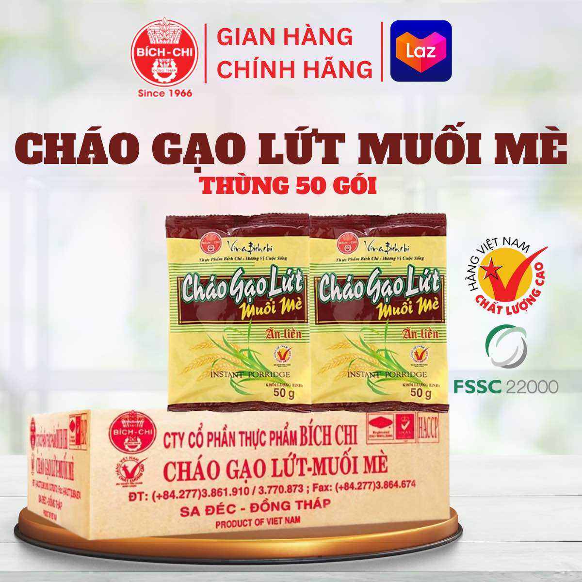 Cháo Gạo Lứt Muối Mè Ăn Liền Bích Chi Thùng 50 Gói  – Dinh Dưỡng, Tiện Lợi - Gói 50g