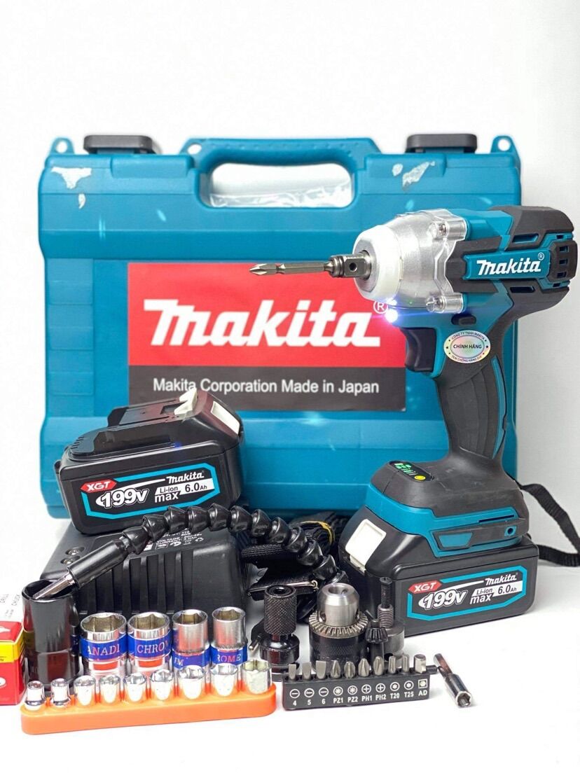 Khoan Siết mở ốc đa năng makita 199V không chổi than - Tặng bộ phụ kiện 299k