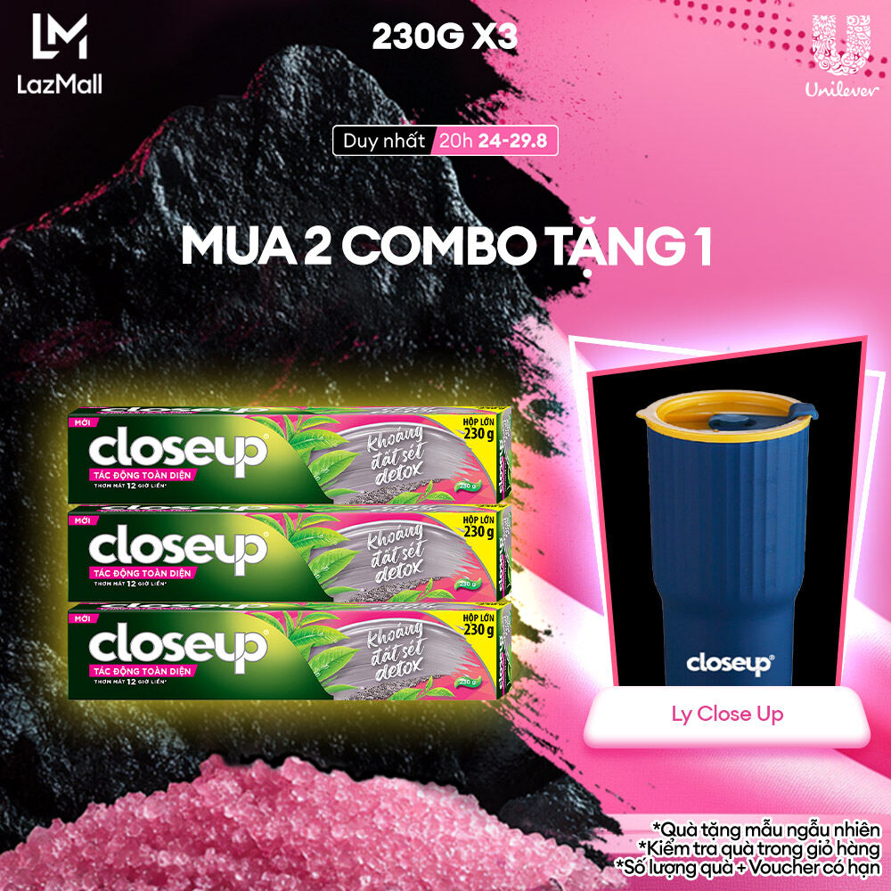 Combo 3 Kem Đánh Răng Closeup Giúp Làm Trắng Răng Tự Nhiên X2.5 Lần Với Khoáng Đất Sét Detox Và Matcha Bạc Hà 230G/Tuýp