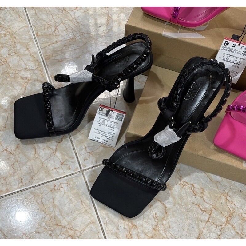 Sandal quai mảnh đá đen ZR(9cm full hộp)