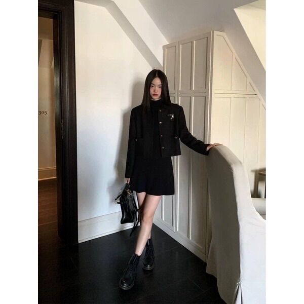 V102-Đầm cổ lọ tay dài dáng xoè Sam-collection⭐️Freeship