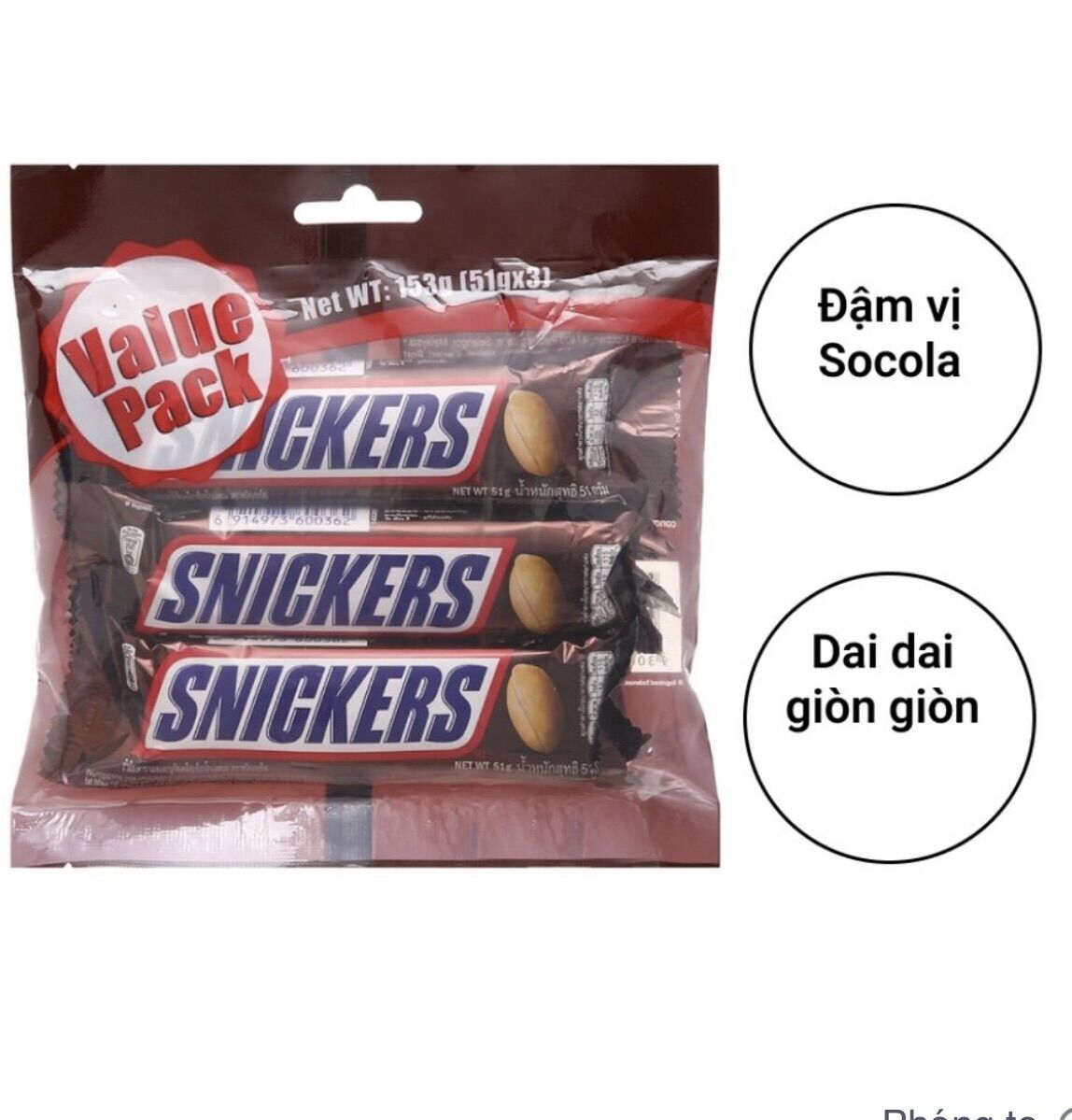 KẸO SOCOLA SNICKERS 3 THANH GÓI 153GR- 11198