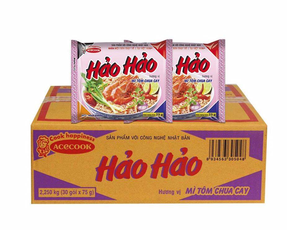 Thùng 30 gói mì HẢO HẢO tôm chua cay 75g